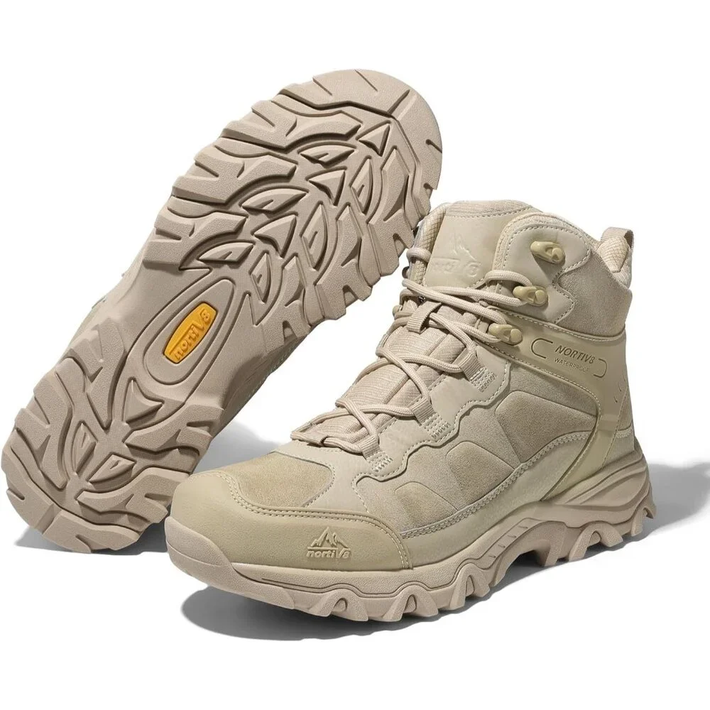 NORTIV 8 Men's Waterproof Hiking Boots Mid Trekking Mountaineering Shoes Sand - Picture 2 of 6